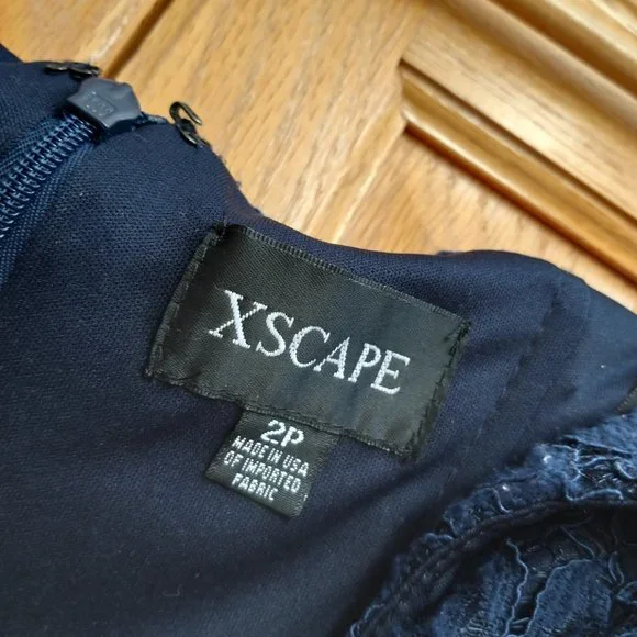 Xscape Womens Navy Lace Off-The-Shoulder Hi-Low Midi Dress Petites 2P  Pre-owne - Picture 11 of 16